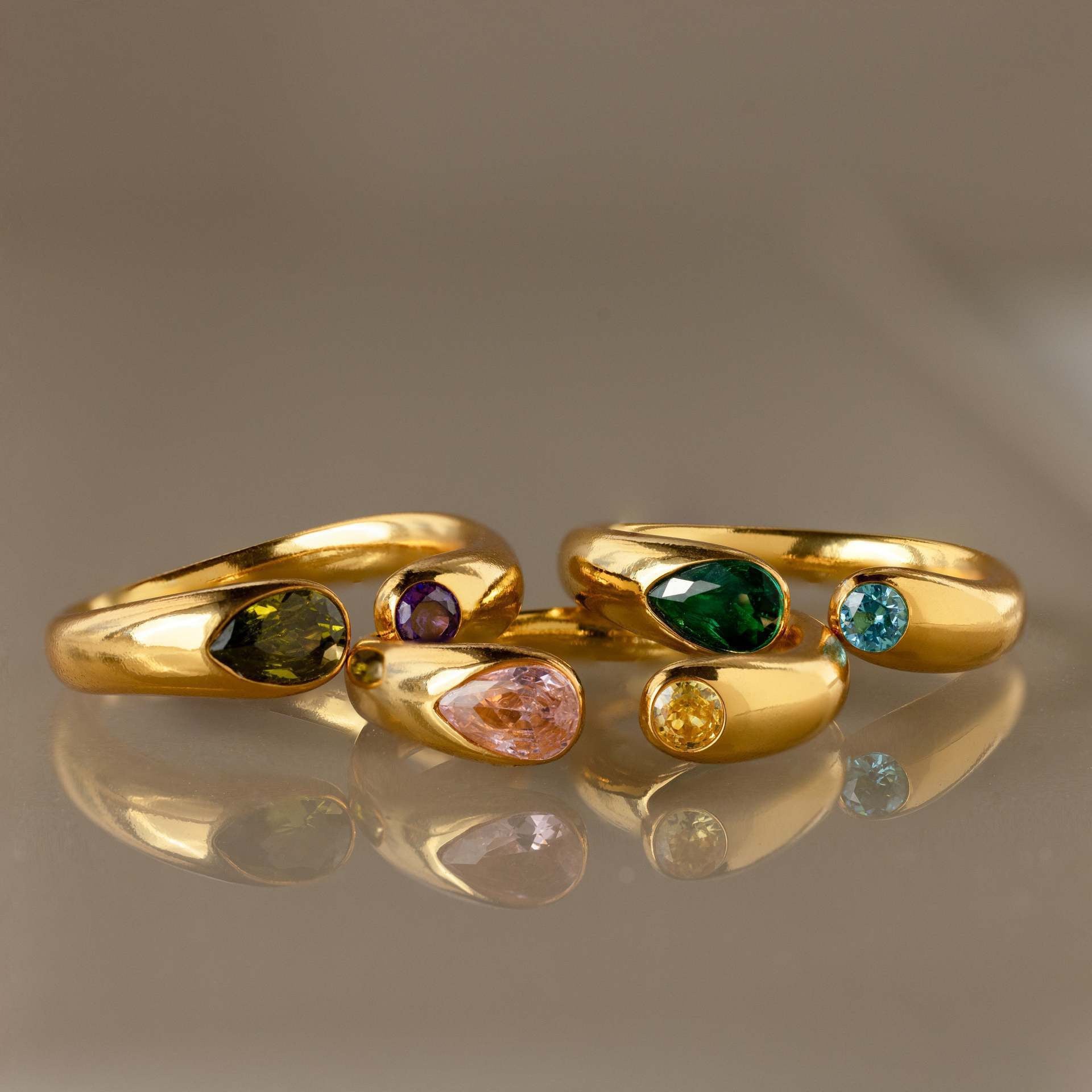 Titanium Steel Birthstone Ring | 12 Months | Vacuum 18K Gold Plated High Colour Retention