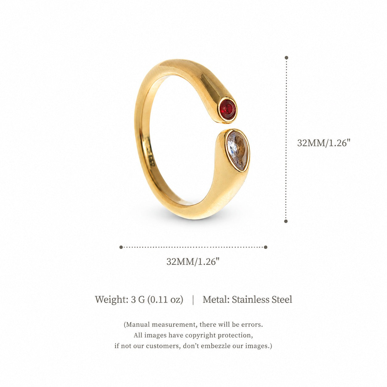 Titanium Steel Birthstone Ring | 12 Months | Vacuum 18K Gold Plated High Colour Retention