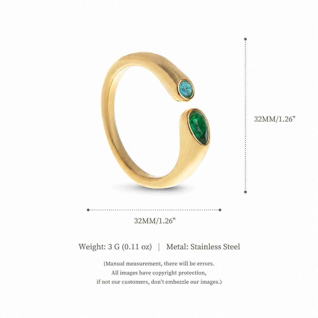 Titanium Steel Birthstone Ring | 12 Months | Vacuum 18K Gold Plated High Colour Retention