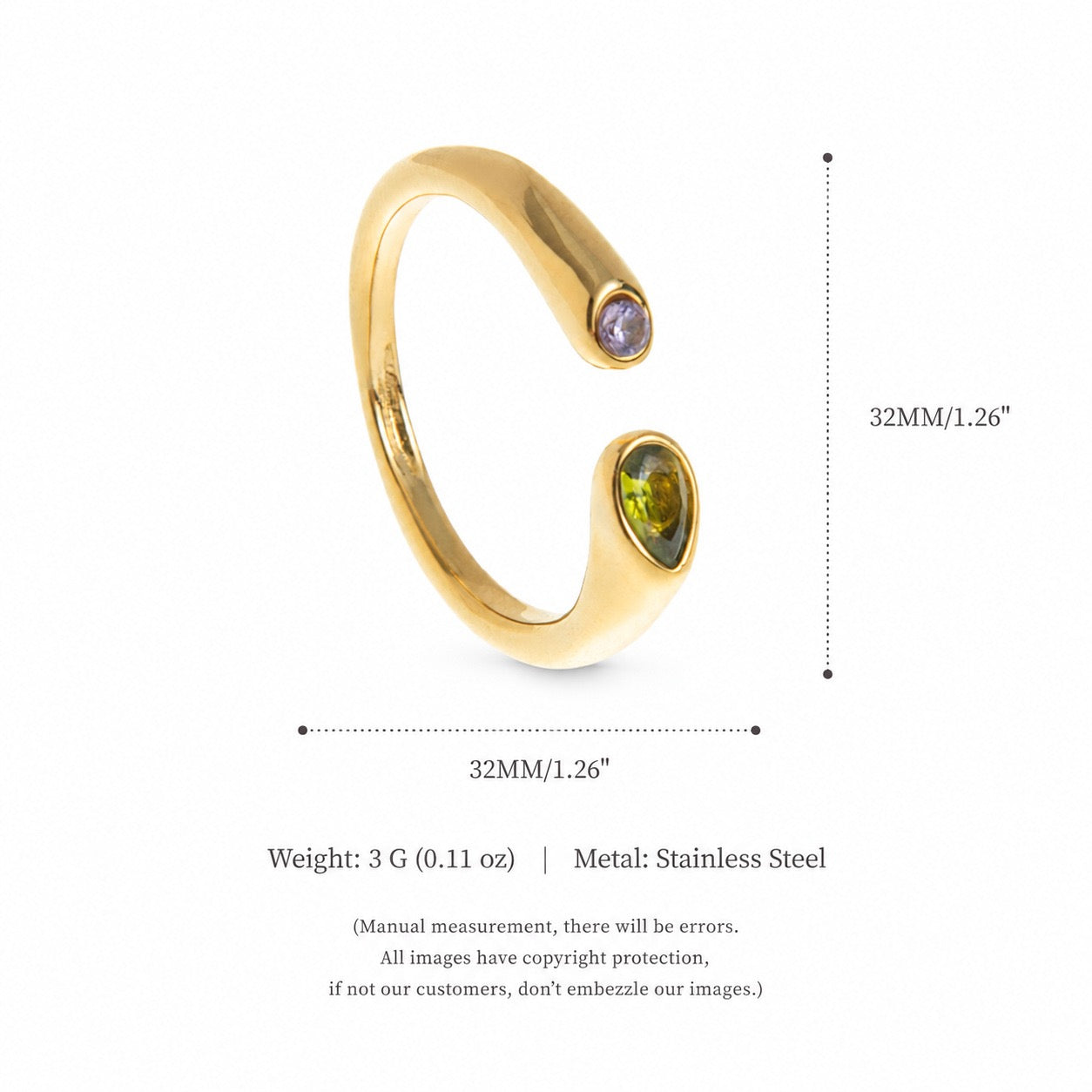 Titanium Steel Birthstone Ring | 12 Months | Vacuum 18K Gold Plated High Colour Retention