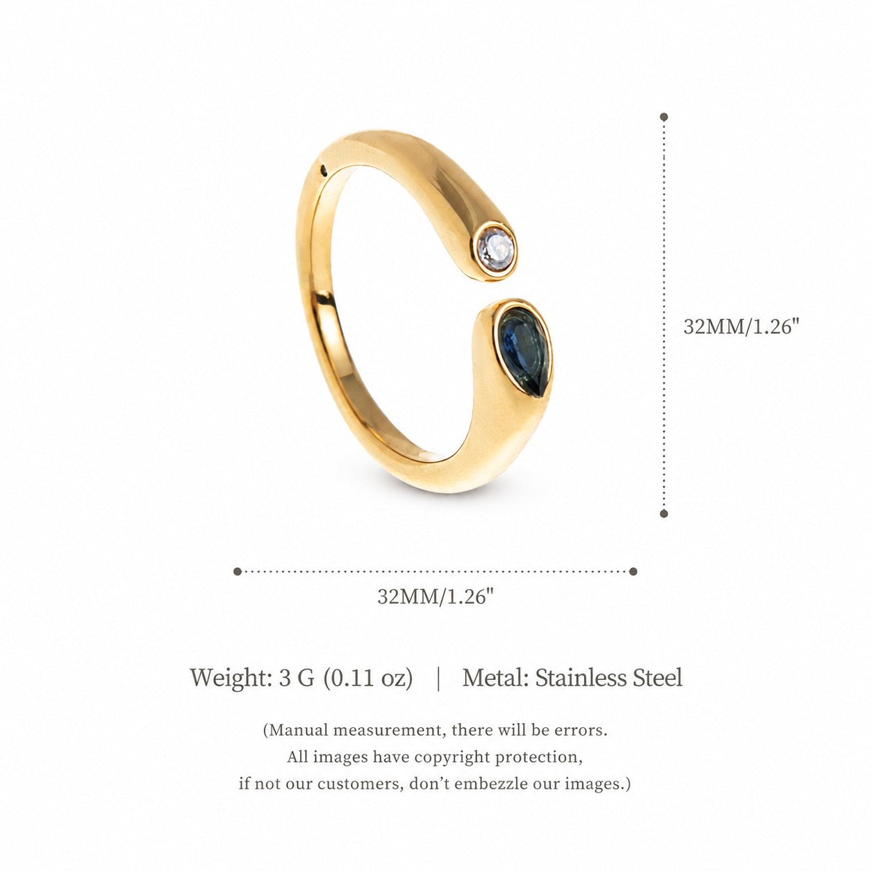Titanium Steel Birthstone Ring | 12 Months | Vacuum 18K Gold Plated High Colour Retention