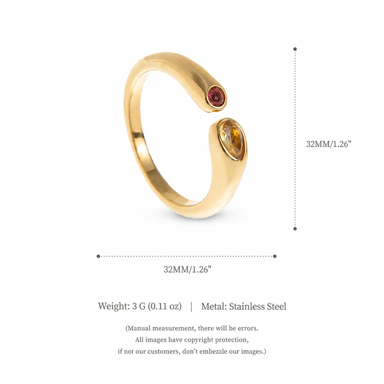 Titanium Steel Birthstone Ring | 12 Months | Vacuum 18K Gold Plated High Colour Retention