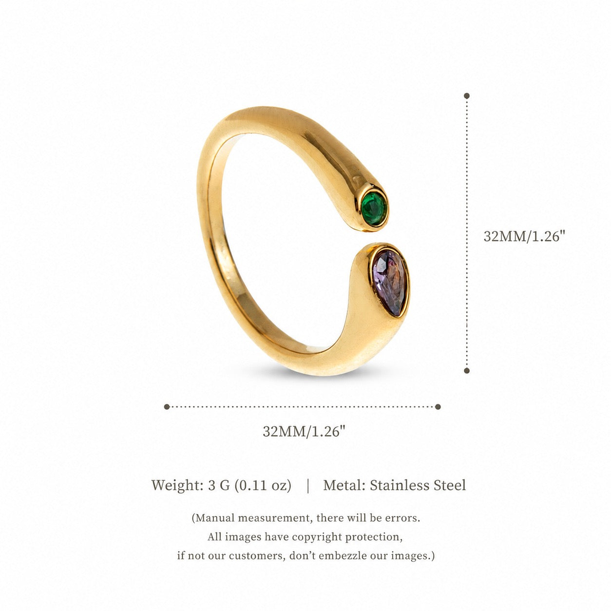 Titanium Steel Birthstone Ring | 12 Months | Vacuum 18K Gold Plated High Colour Retention