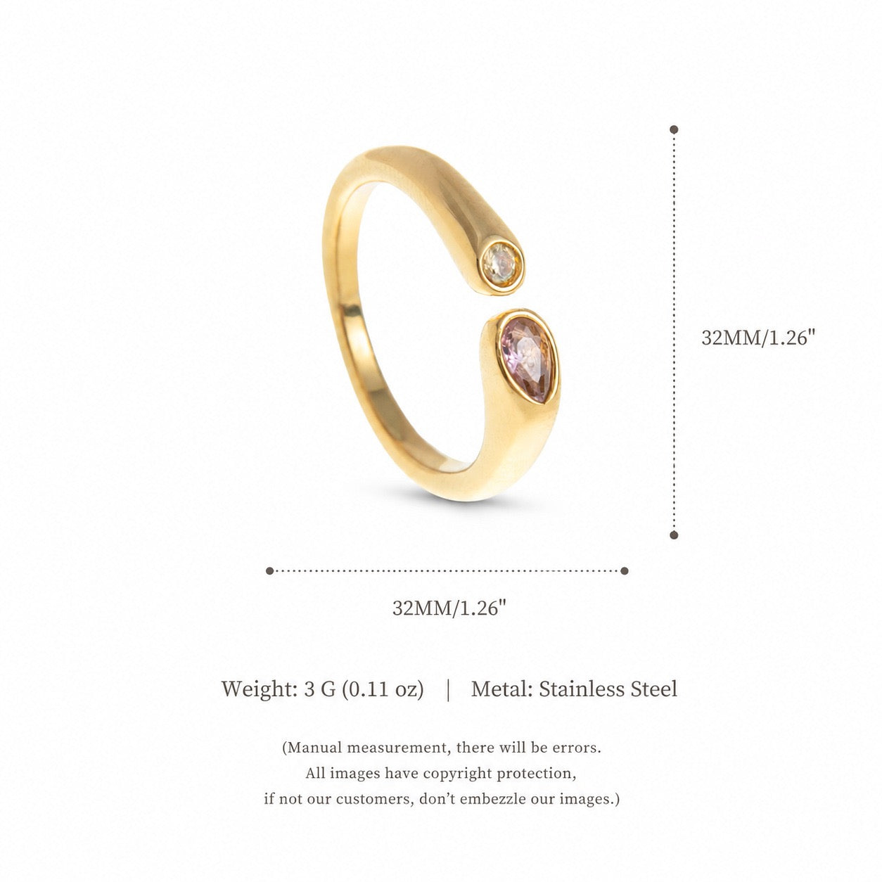 Titanium Steel Birthstone Ring | 12 Months | Vacuum 18K Gold Plated High Colour Retention