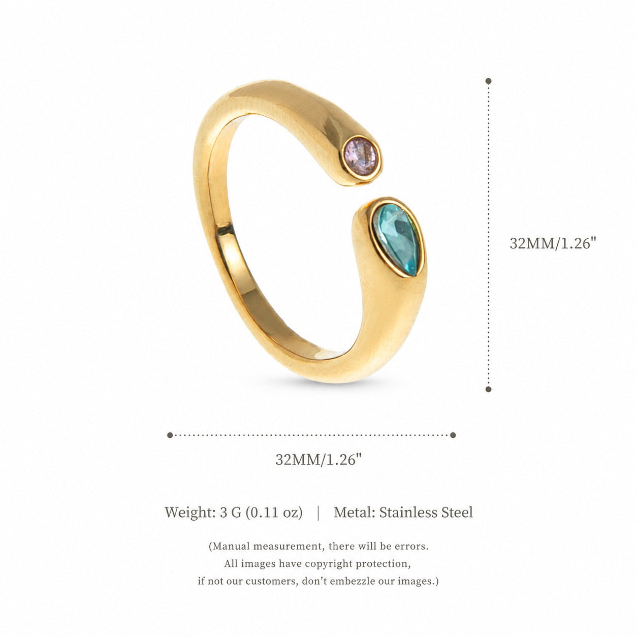 Titanium Steel Birthstone Ring | 12 Months | Vacuum 18K Gold Plated High Colour Retention