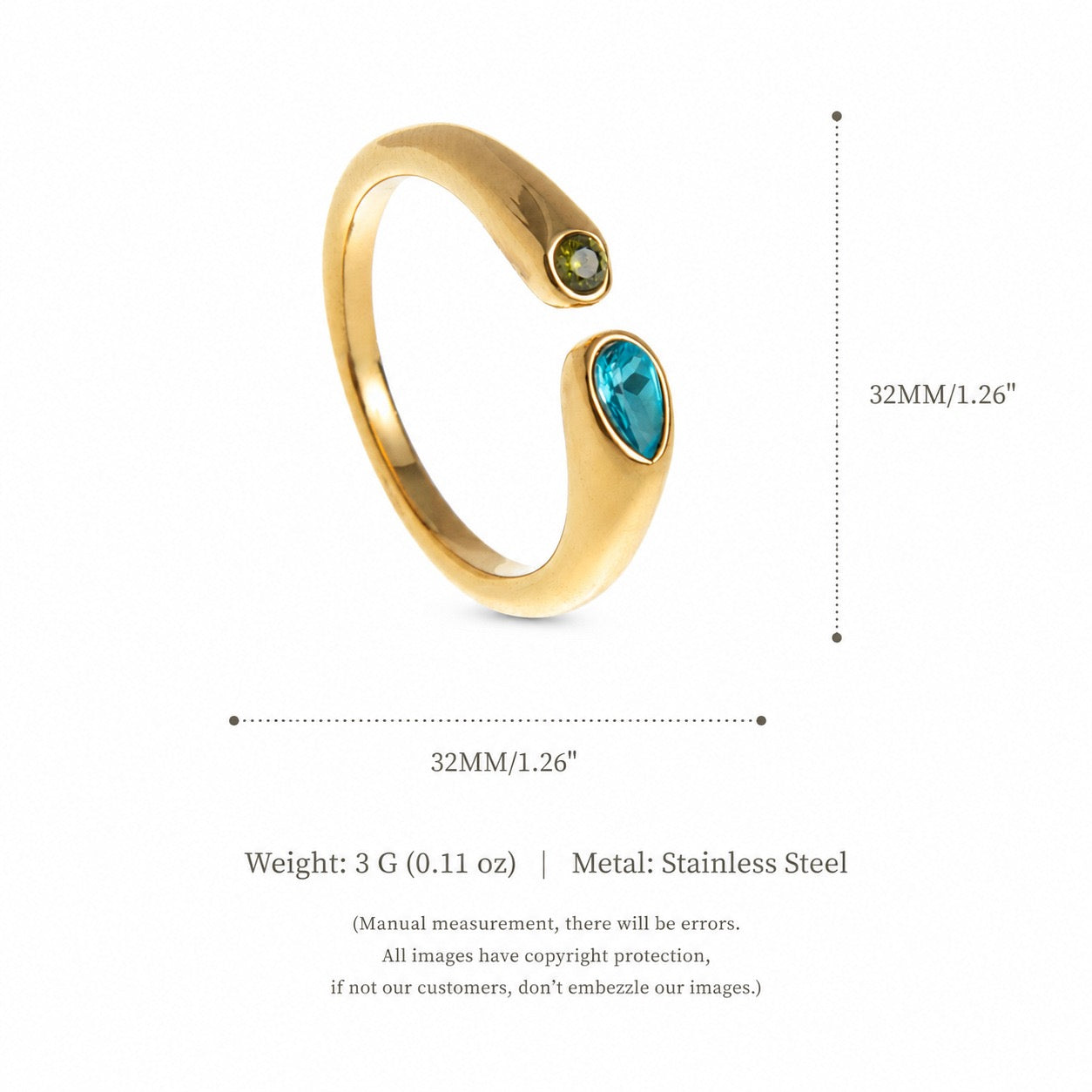 Titanium Steel Birthstone Ring | 12 Months | Vacuum 18K Gold Plated High Colour Retention