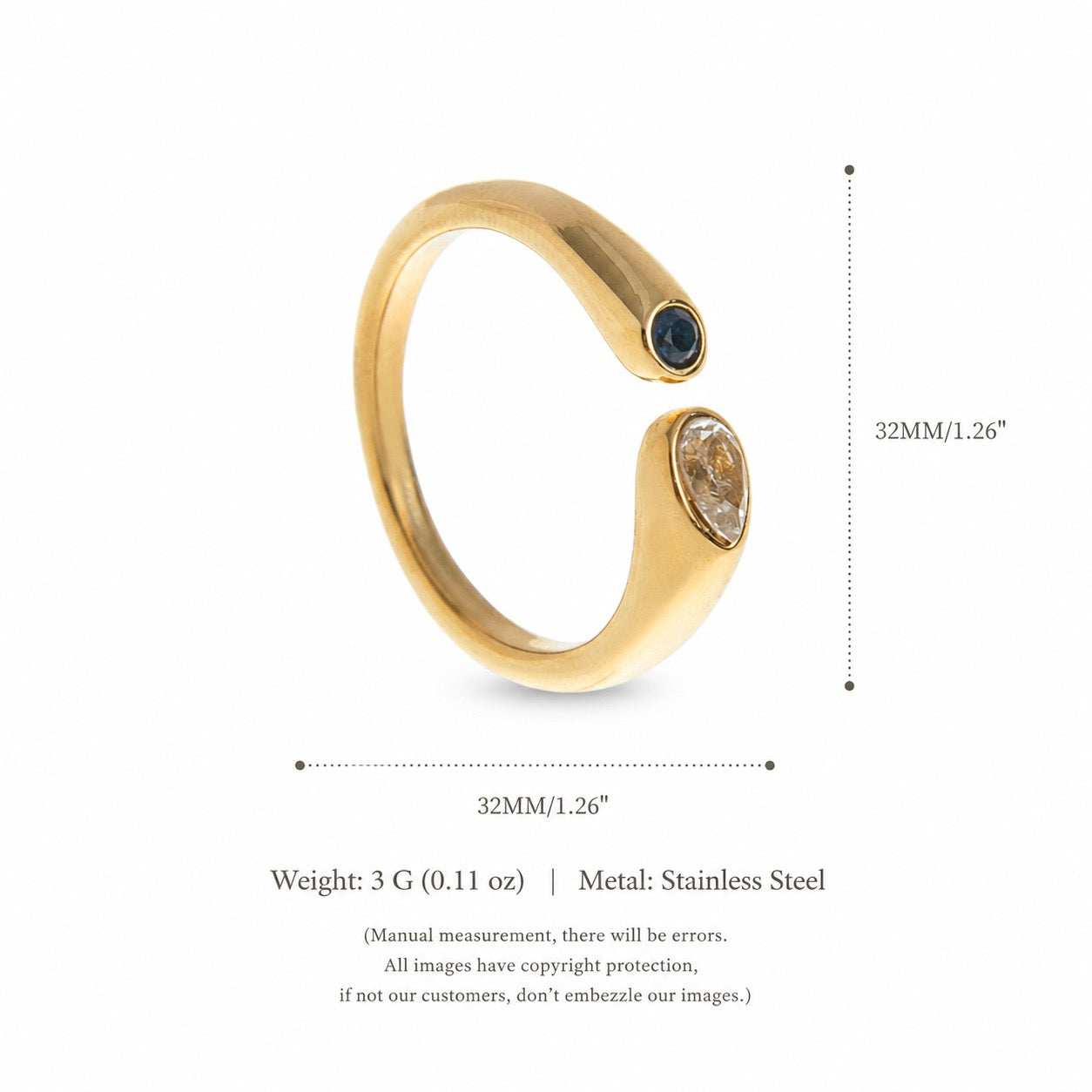 Titanium Steel Birthstone Ring | 12 Months | Vacuum 18K Gold Plated High Colour Retention