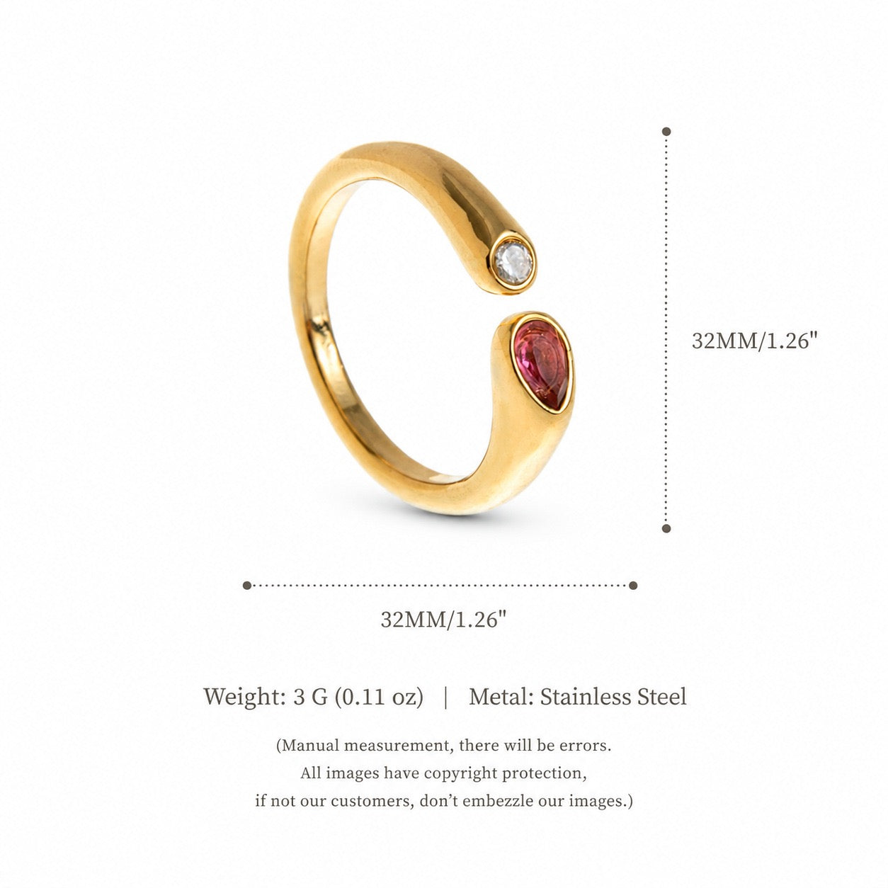Titanium Steel Birthstone Ring | 12 Months | Vacuum 18K Gold Plated High Colour Retention
