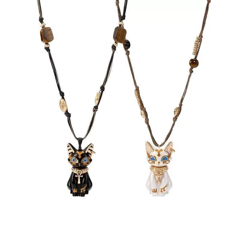 Eye of Horus Pharaoh Cat Ankh Beaded Necklace | 18K Gold Plated Stainless Steel