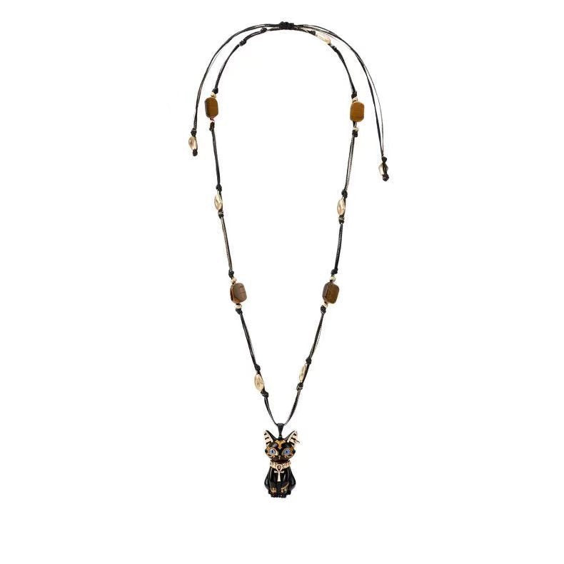 Eye of Horus Pharaoh Cat Ankh Beaded Necklace | 18K Gold Plated Stainless Steel