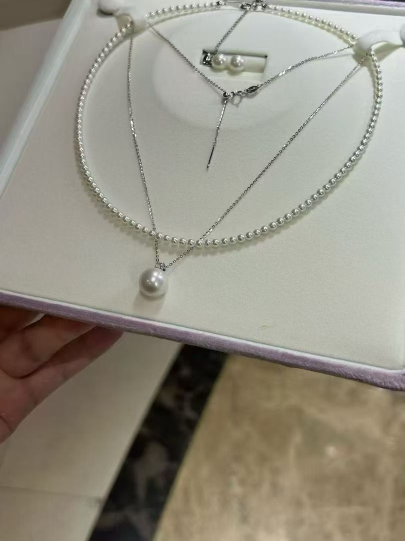 3-4mm Baby Pearl Necklace, 11-12mm Queen Pendant & 8-9mm Stud Earrings — Freshwater Pearl Layering Set