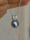 South Sea Pearl & 18K White Gold Diamond 'M' Initial Necklace | Platinum Grey
