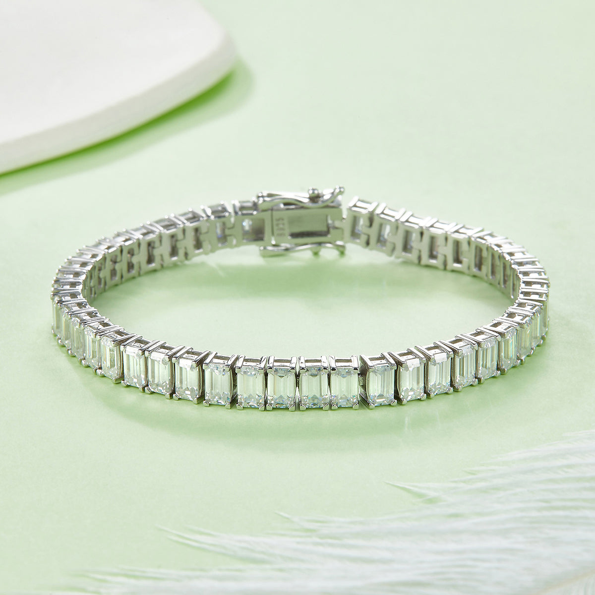 Rectangular D VVS Moissanite Tennis Bracelet — 0.5ct Stones (S925 Silver