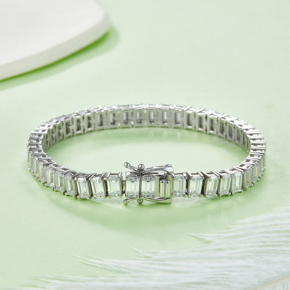Rectangular D VVS Moissanite Tennis Bracelet — 0.5ct Stones (S925 Silver