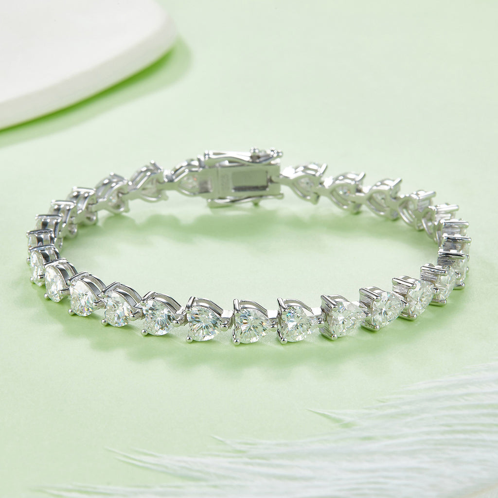 Heart-Cut D VVS Moissanite Tennis Bracelet — 0.5ct Stones (S925 Silver)