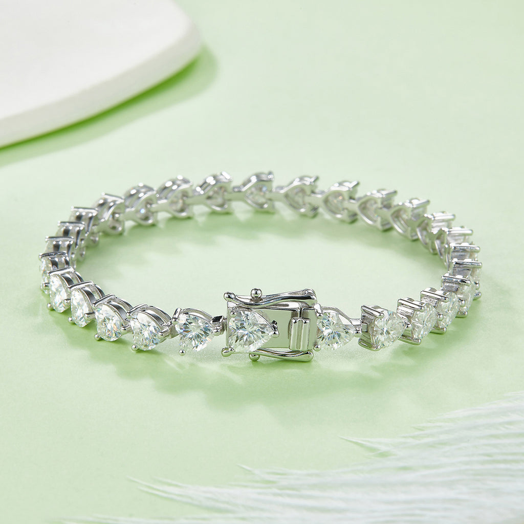 Heart-Cut D VVS Moissanite Tennis Bracelet — 0.5ct Stones (S925 Silver)