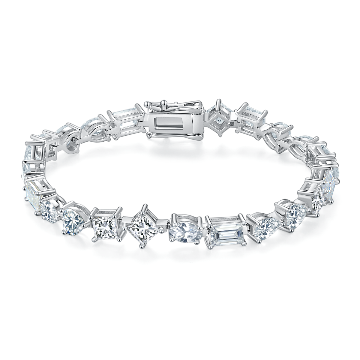 Fancy-Shape Moissanite Tennis Bracelet — 0.5ct D VVS Stones (S925 Silver)