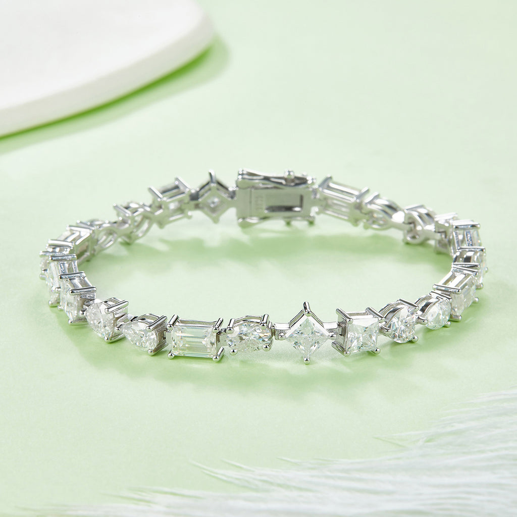 Fancy-Shape Moissanite Tennis Bracelet — 0.5ct D VVS Stones (S925 Silver)