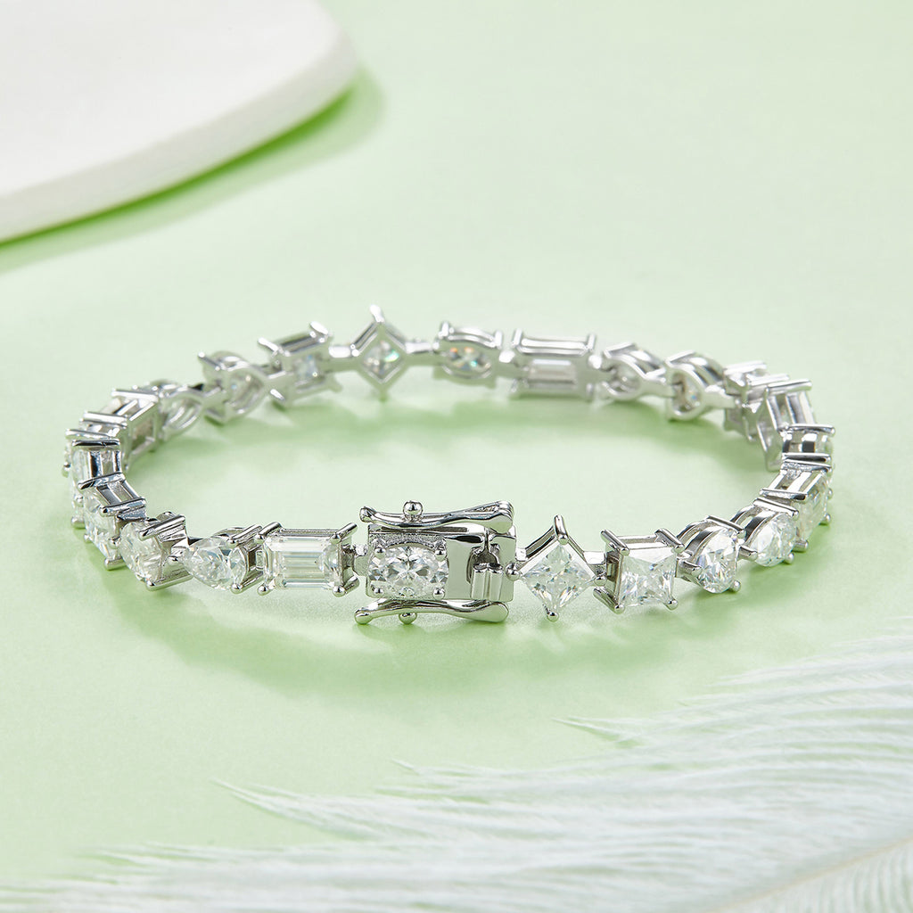 Fancy-Shape Moissanite Tennis Bracelet — 0.5ct D VVS Stones (S925 Silver)