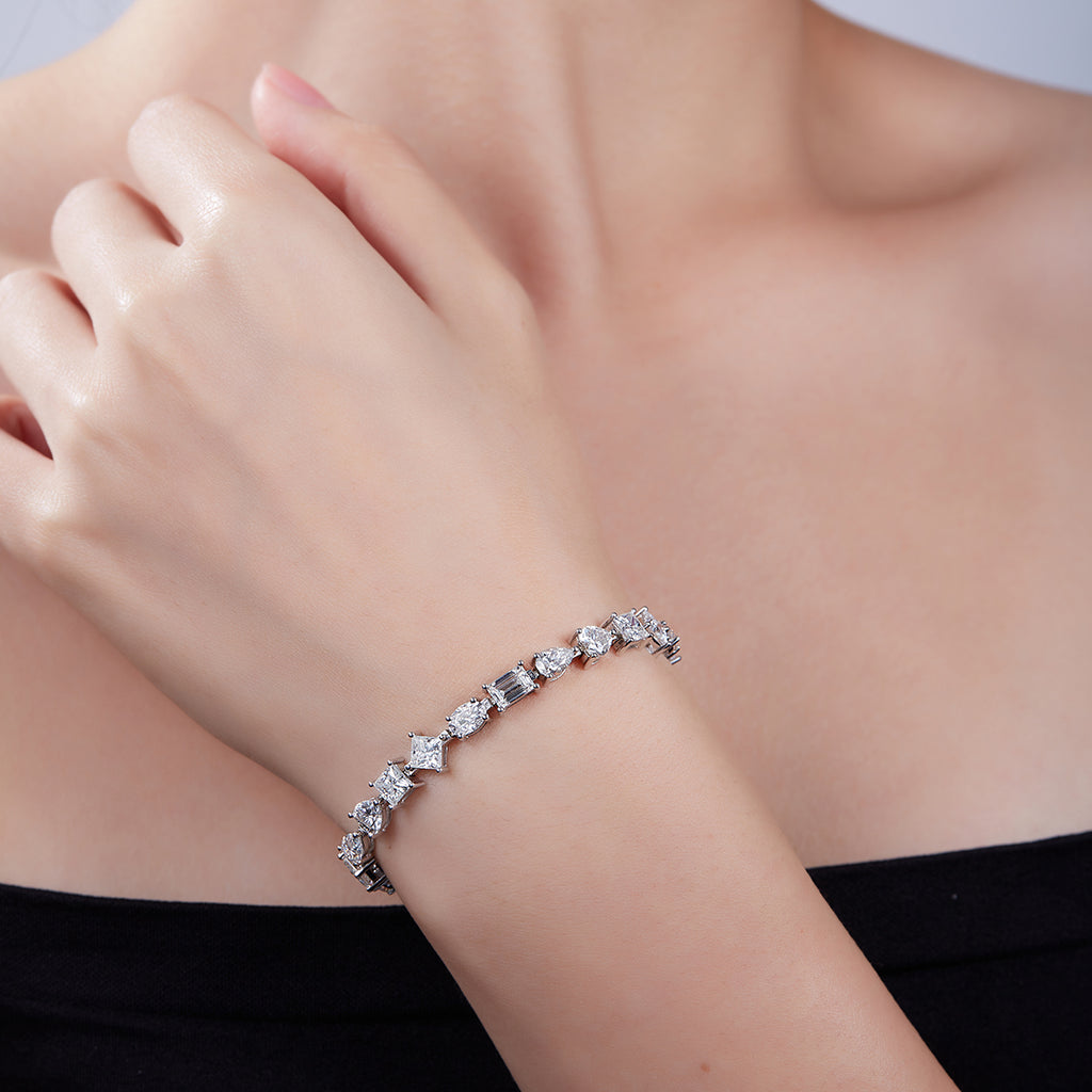 Fancy-Shape Moissanite Tennis Bracelet — 0.5ct D VVS Stones (S925 Silver)