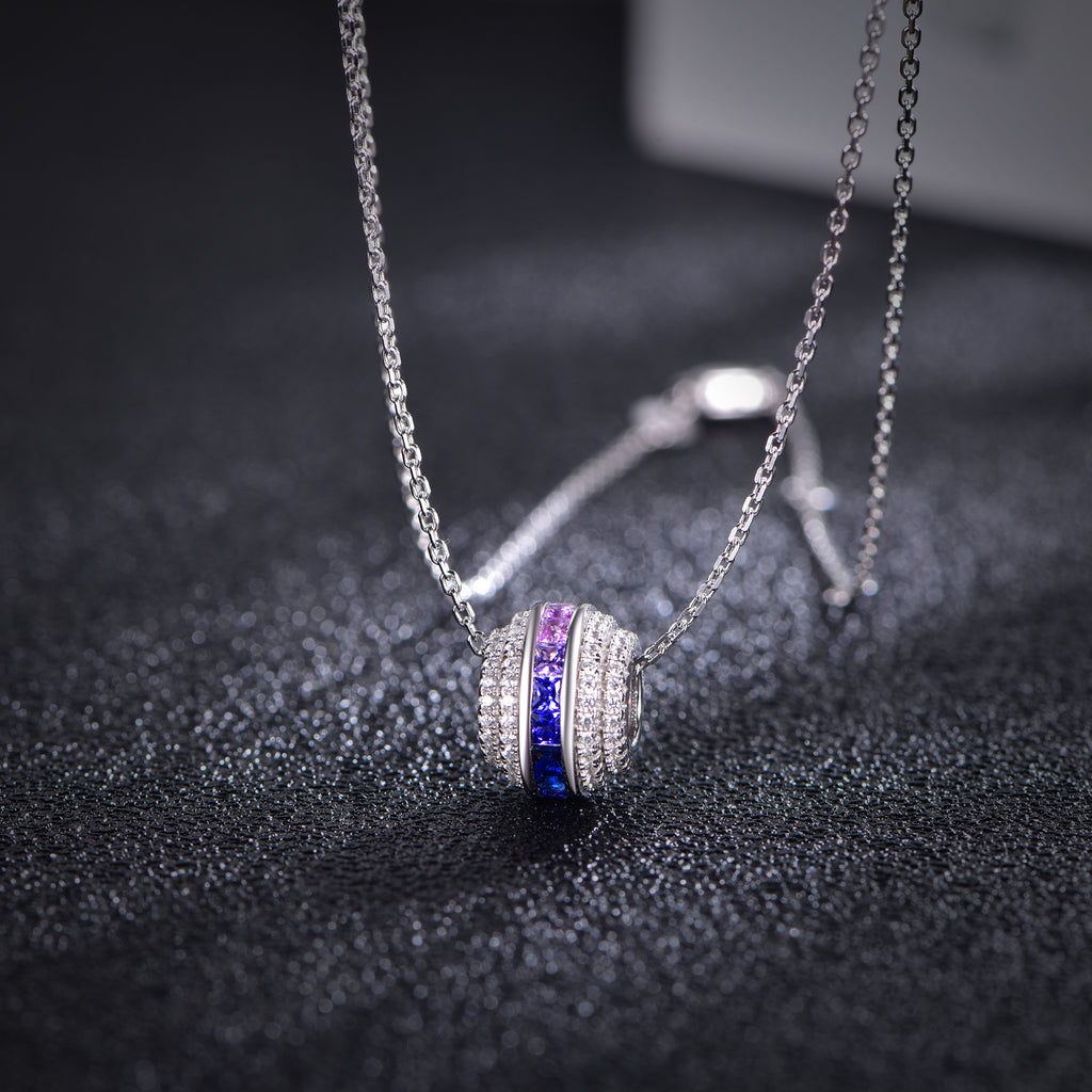 Rainbow Coloured Gemstone Ring Necklace — Lab-Grown Gemstones & Moissanite Accents
