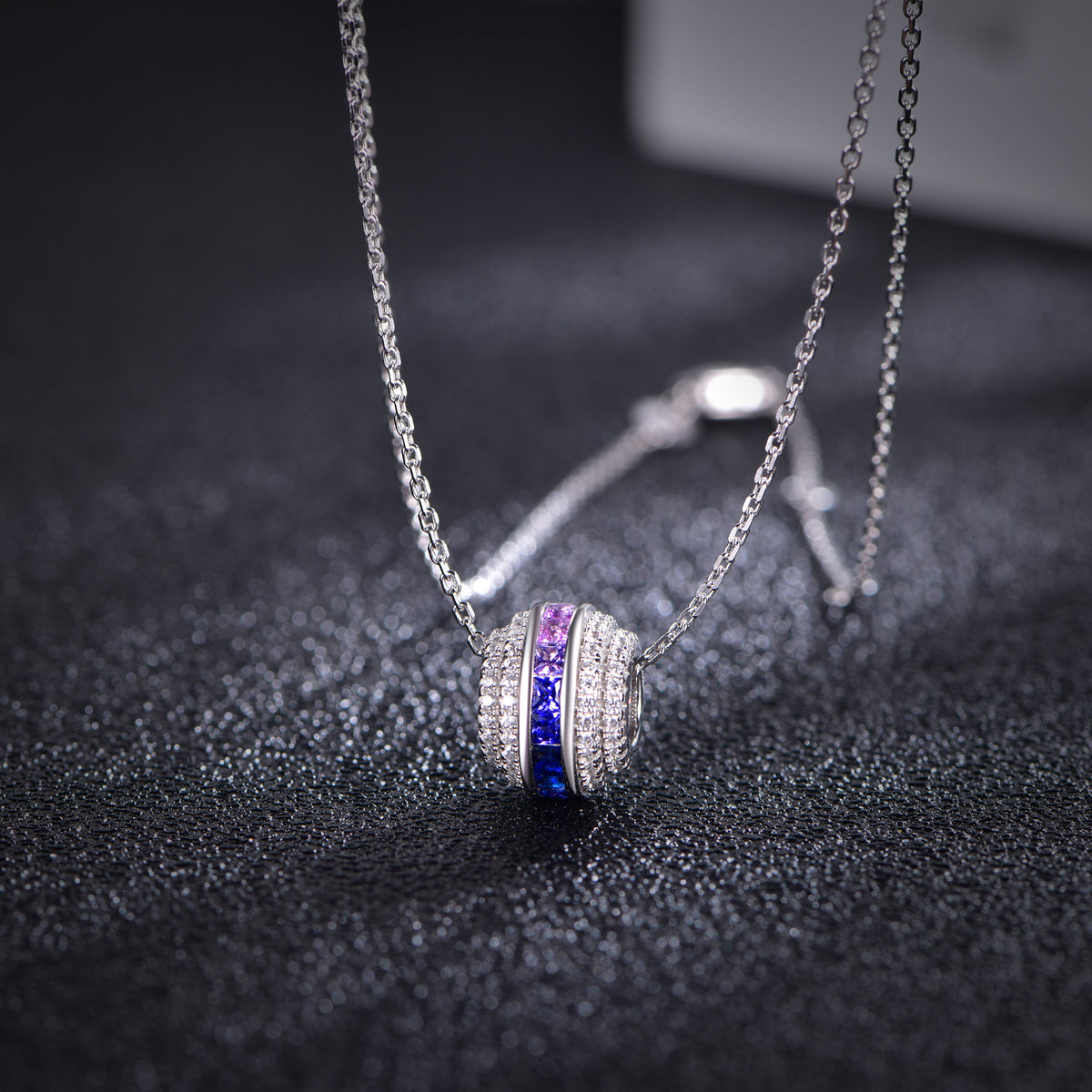 Rainbow Coloured Gemstone Ring Necklace — Lab-Grown Gemstones & Moissanite Accents