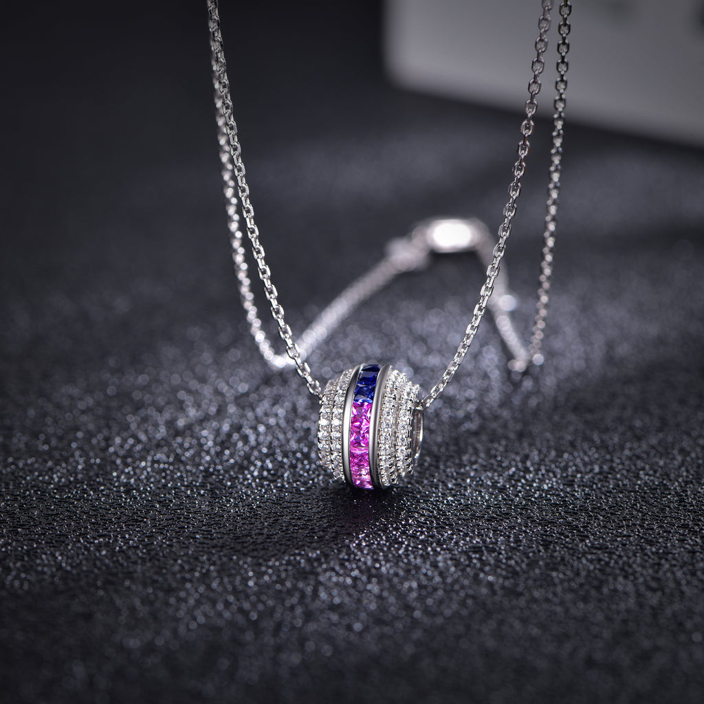 Rainbow Coloured Gemstone Ring Necklace — Lab-Grown Gemstones & Moissanite Accents