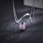 Rainbow Coloured Gemstone Ring Necklace — Lab-Grown Gemstones & Moissanite Accents