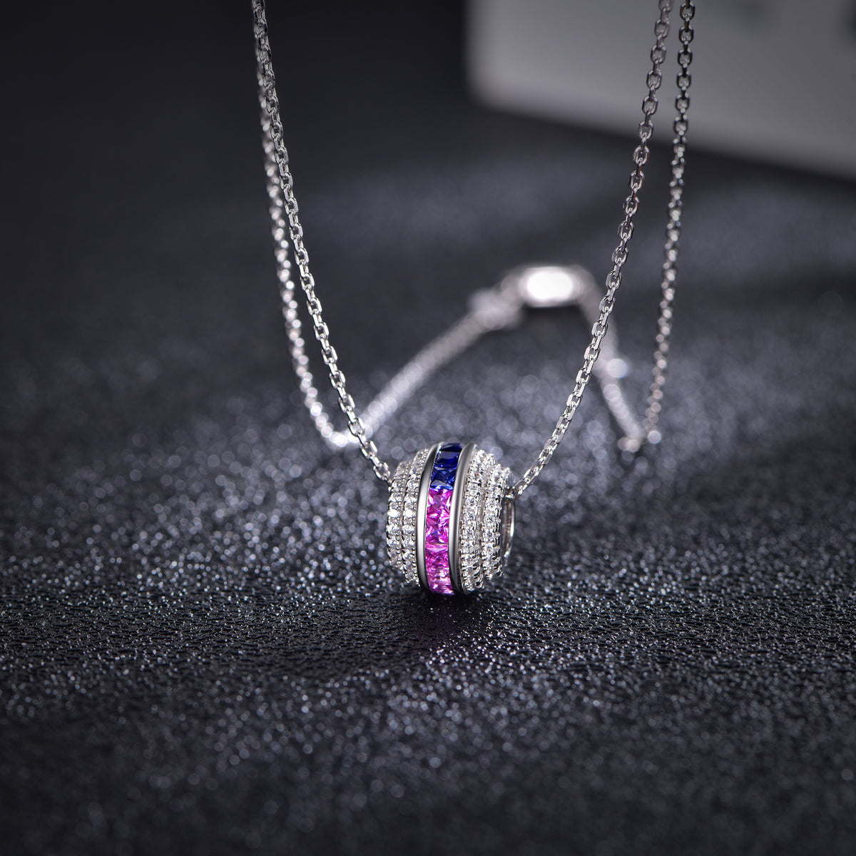 Rainbow Coloured Gemstone Ring Necklace — Lab-Grown Gemstones & Moissanite Accents