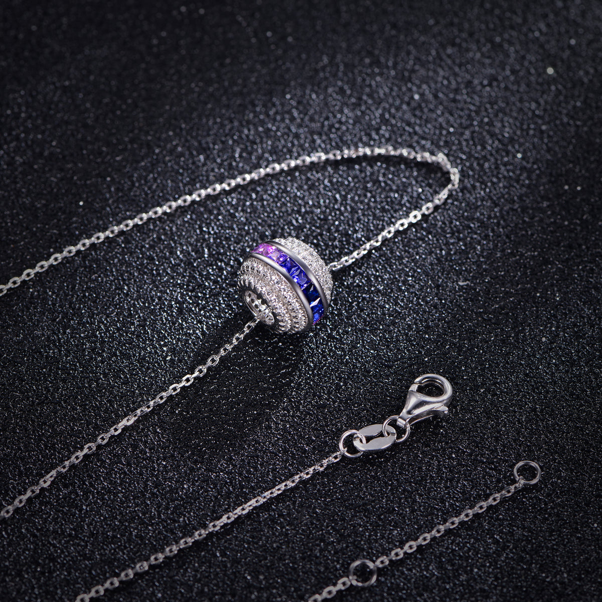 Rainbow Coloured Gemstone Ring Necklace — Lab-Grown Gemstones & Moissanite Accents