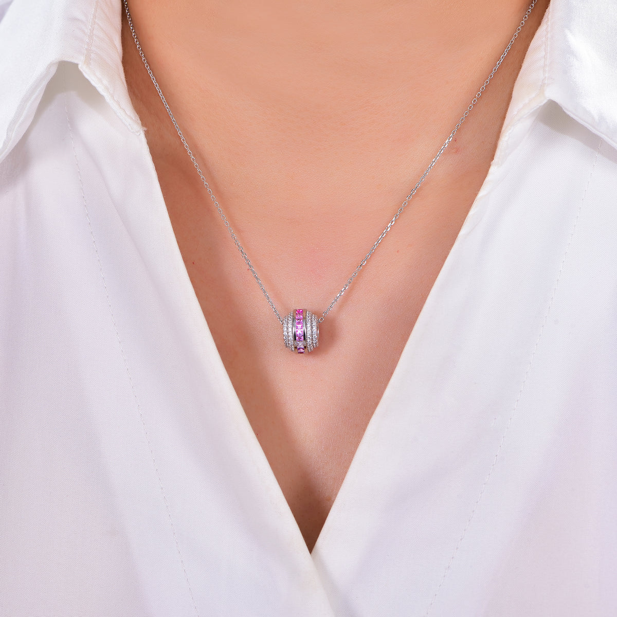Rainbow Coloured Gemstone Ring Necklace — Lab-Grown Gemstones & Moissanite Accents