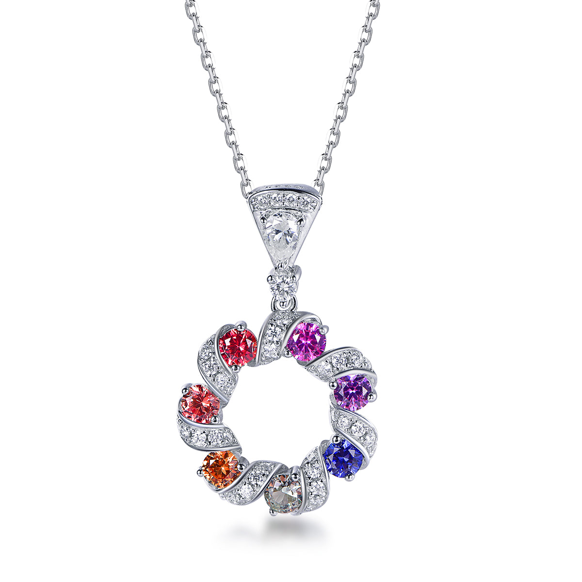 Rainbow Donut Necklace — Round Lab-Grown Coloured Gemstones & Moissanite Accents (0.52ct)
