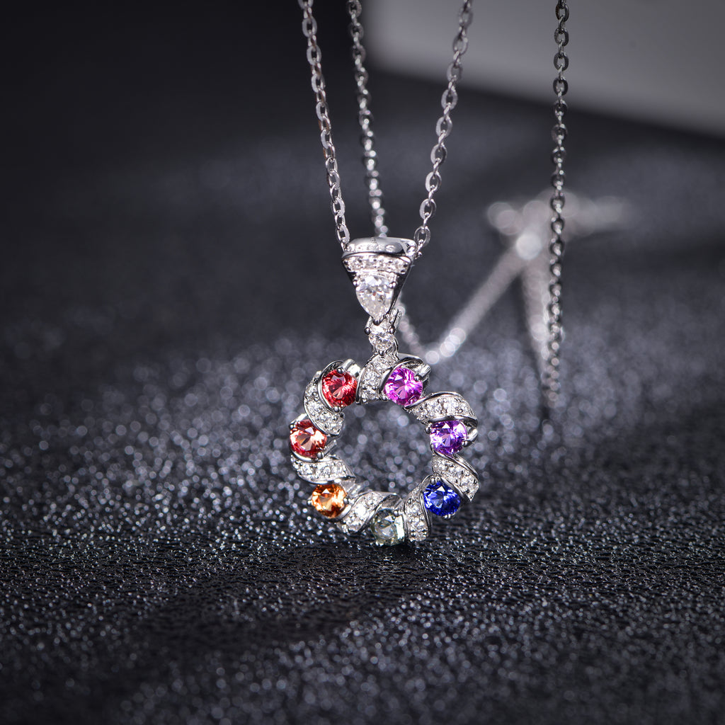 Rainbow Donut Necklace — Round Lab-Grown Coloured Gemstones & Moissanite Accents (0.52ct)