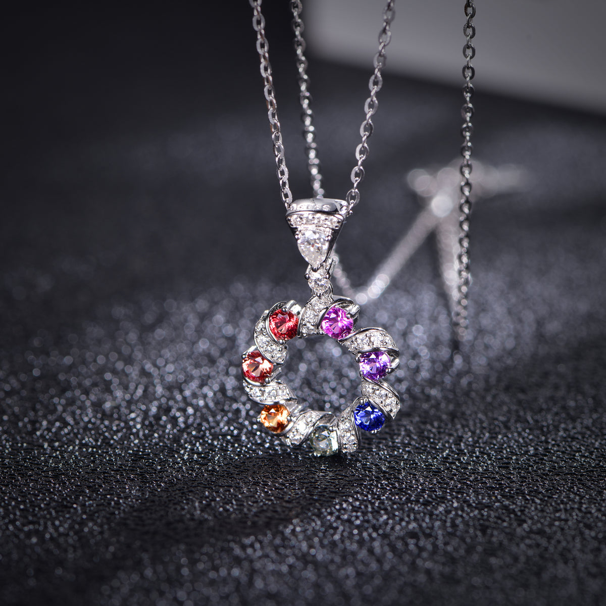 Rainbow Donut Necklace — Round Lab-Grown Coloured Gemstones & Moissanite Accents (0.52ct)
