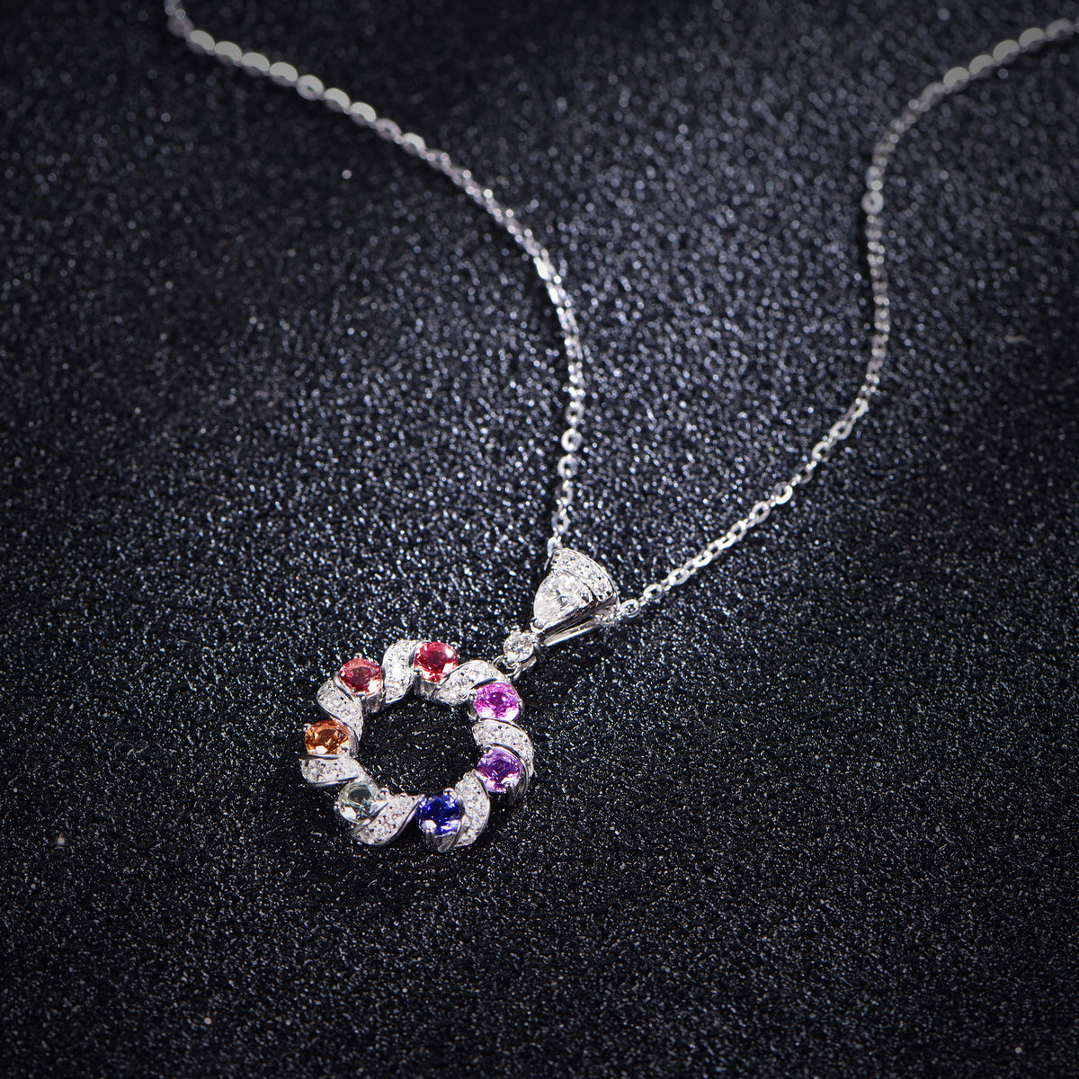 Rainbow Donut Necklace — Round Lab-Grown Coloured Gemstones & Moissanite Accents (0.52ct)