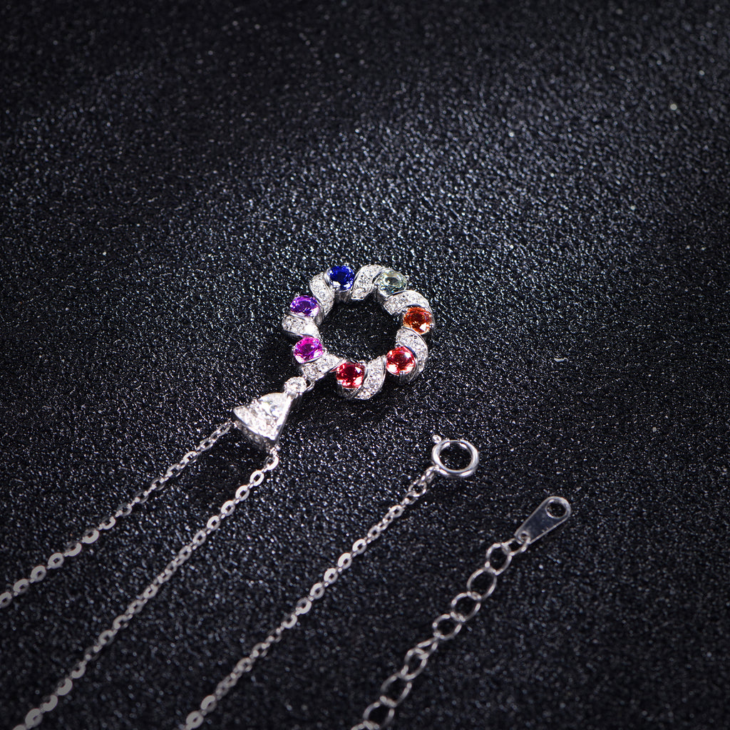 Rainbow Donut Necklace — Round Lab-Grown Coloured Gemstones & Moissanite Accents (0.52ct)