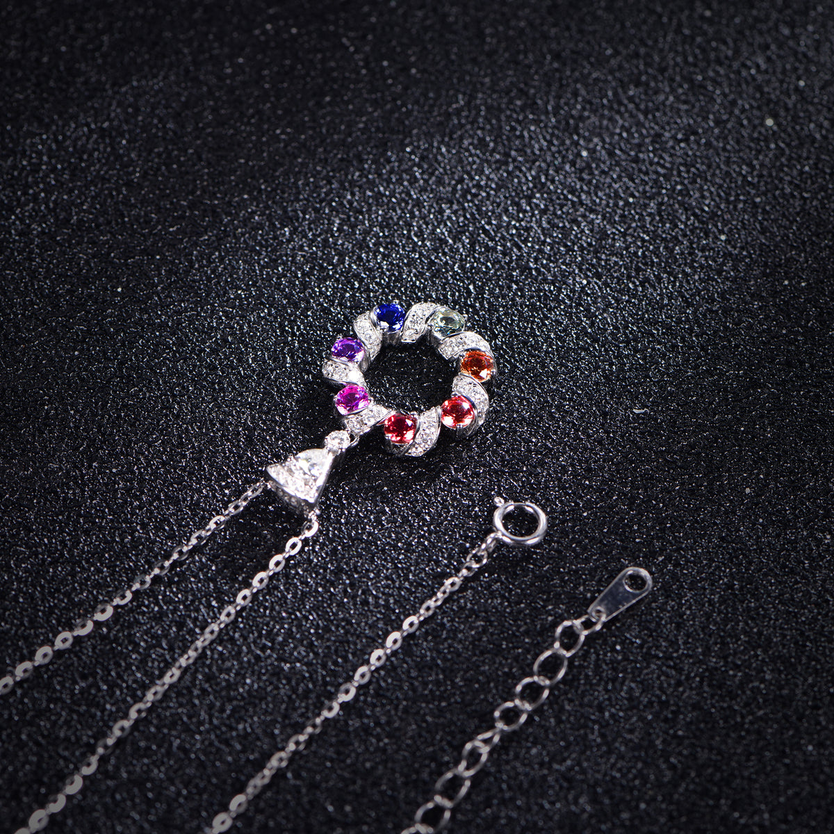 Rainbow Donut Necklace — Round Lab-Grown Coloured Gemstones & Moissanite Accents (0.52ct)