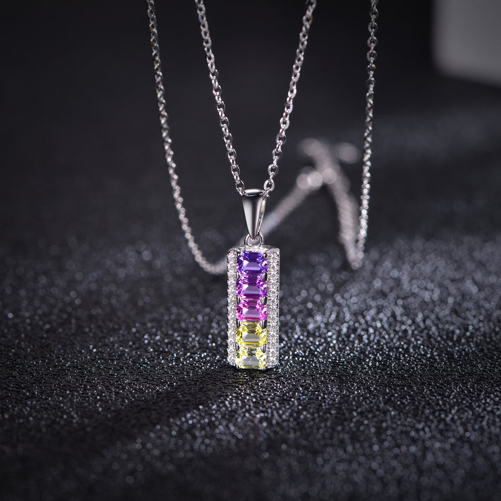 Faceted Lab-Grown Coloured Gemstone Necklace — Moissanite Accents (0.13ct)