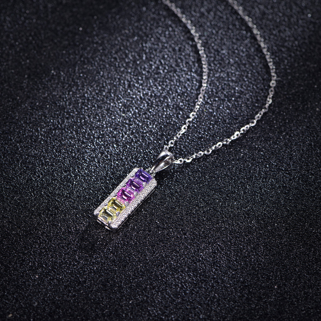 Faceted Lab-Grown Coloured Gemstone Necklace — Moissanite Accents (0.13ct)