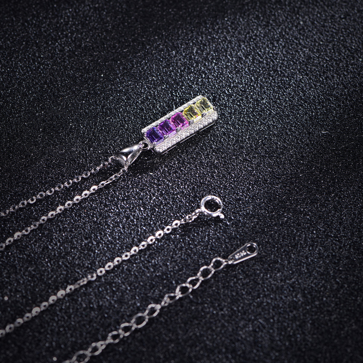 Faceted Lab-Grown Coloured Gemstone Necklace — Moissanite Accents (0.13ct)