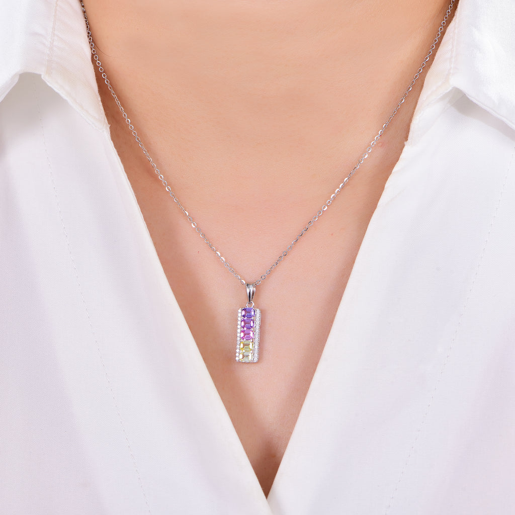 Faceted Lab-Grown Coloured Gemstone Necklace — Moissanite Accents (0.13ct)