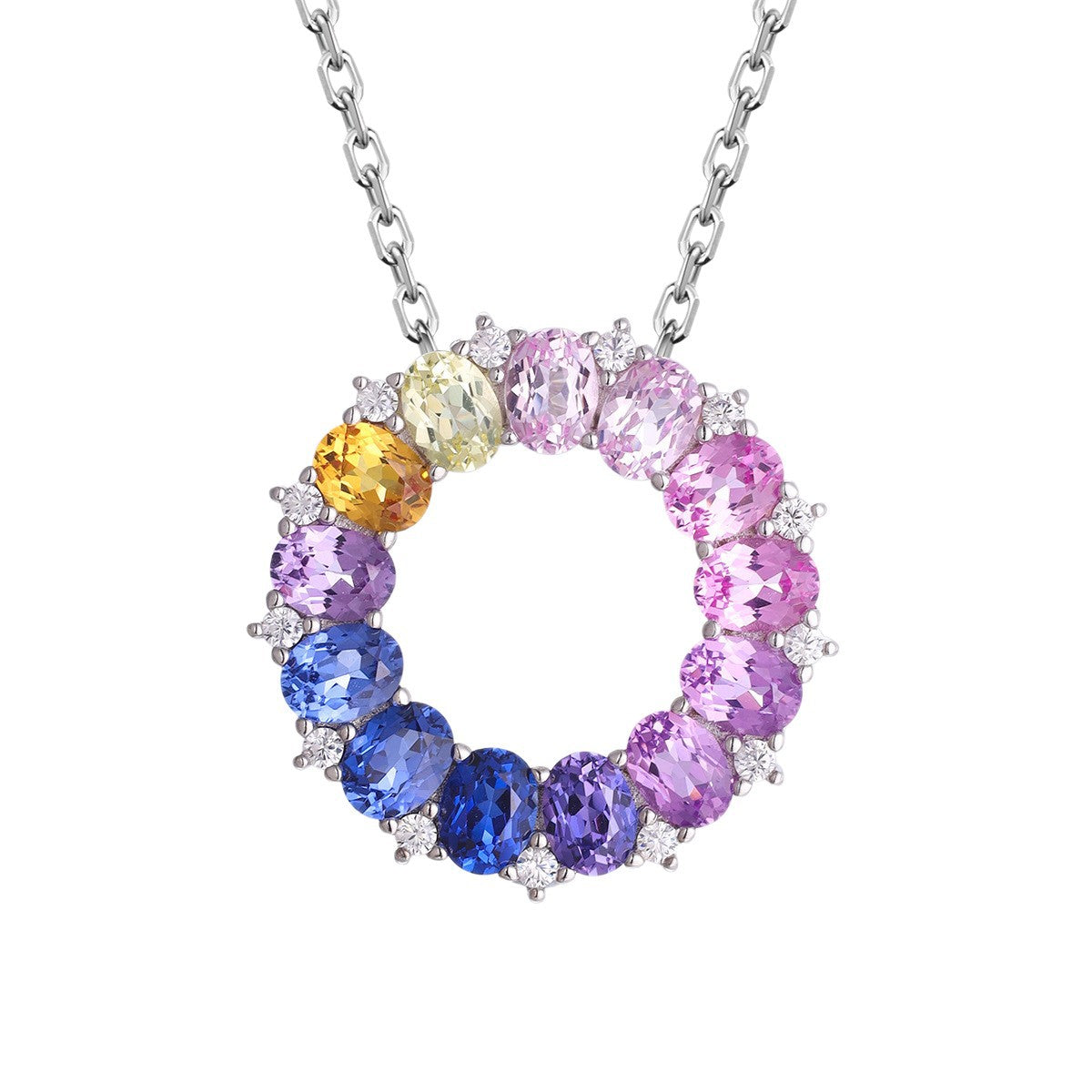 Lucky Ring Necklace — Oval Lab-Grown Coloured Gemstones & Moissanite Accents (4×3mm)
