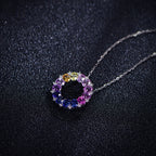 Lucky Ring Necklace — Oval Lab-Grown Coloured Gemstones & Moissanite Accents (4×3mm)