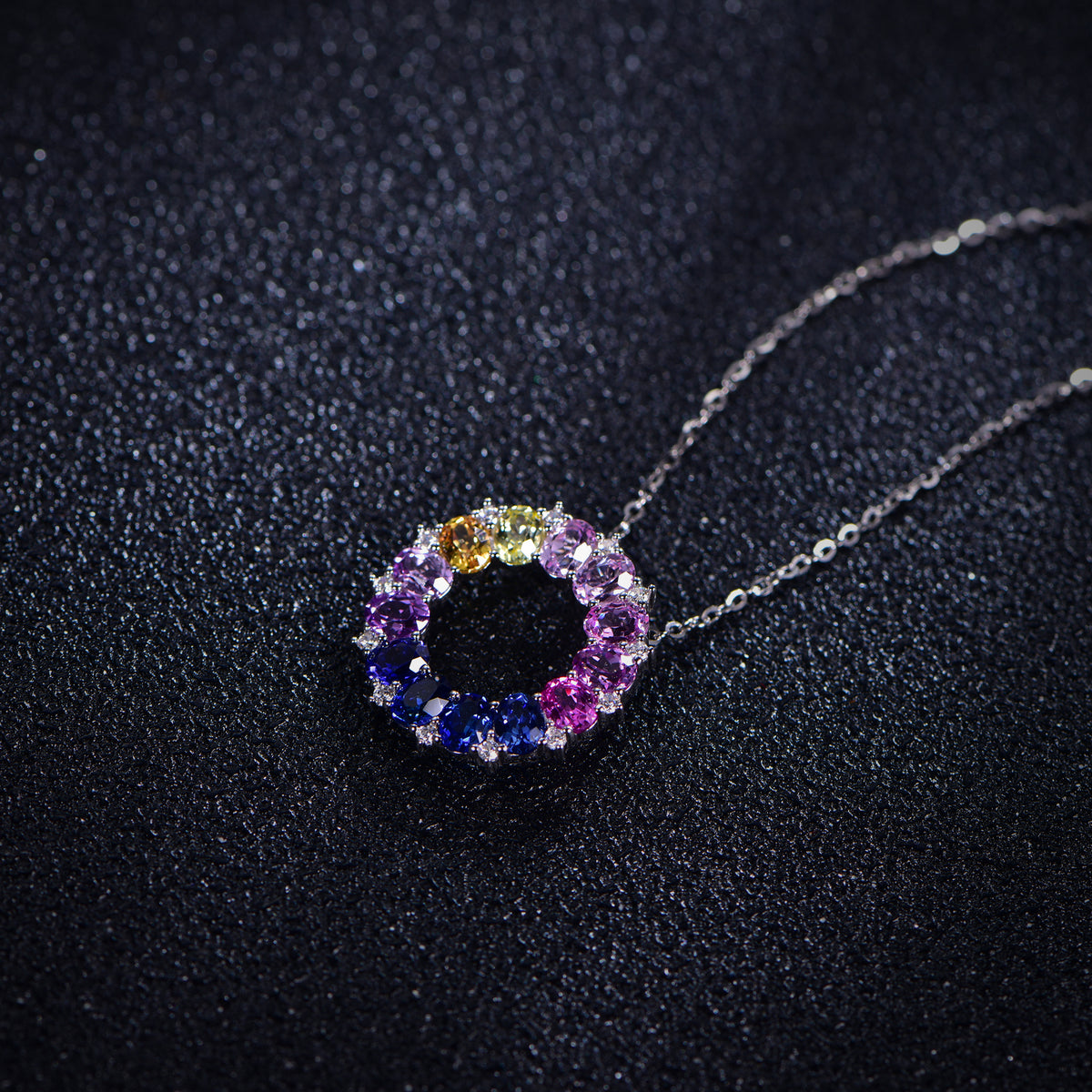 Lucky Ring Necklace — Oval Lab-Grown Coloured Gemstones & Moissanite Accents (4×3mm)