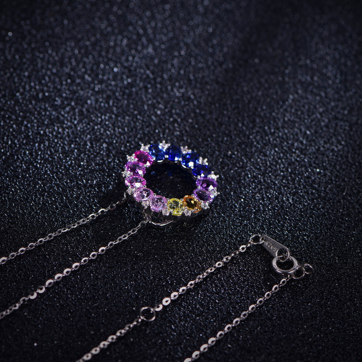 Lucky Ring Necklace — Oval Lab-Grown Coloured Gemstones & Moissanite Accents (4×3mm)
