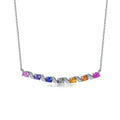 Rainbow Wave Necklace — Oval Lab-Grown Coloured Gemstones & Moissanite Accents (4×3mm)