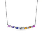 Rainbow Wave Necklace — Oval Lab-Grown Coloured Gemstones & Moissanite Accents (4×3mm)