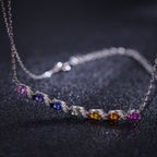 Rainbow Wave Necklace — Oval Lab-Grown Coloured Gemstones & Moissanite Accents (4×3mm)