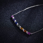 Rainbow Wave Necklace — Oval Lab-Grown Coloured Gemstones & Moissanite Accents (4×3mm)