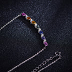 Rainbow Wave Necklace — Oval Lab-Grown Coloured Gemstones & Moissanite Accents (4×3mm)